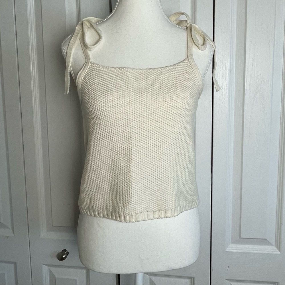 Sadie & Sage Knitted Top Women’s S Cream Boho Tie Shoulder Minimalist Cropped - Picture 3 of 13